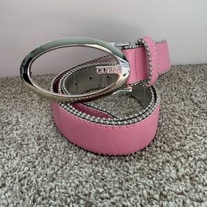 GUESS Pink Studded Belt with Silver Buckle - Size Large